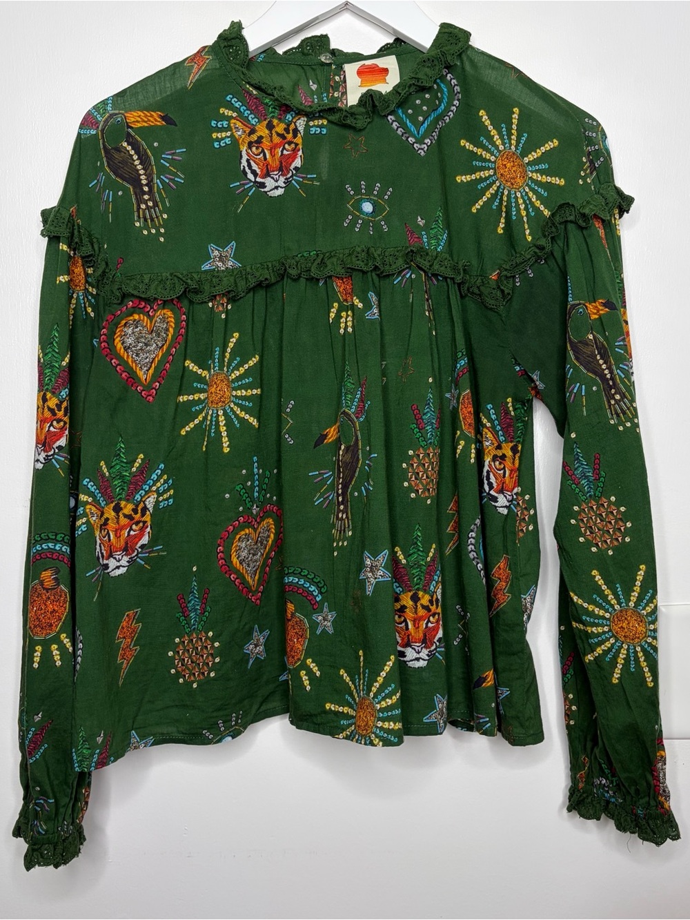 Farm Rio Green Printed Long Sleeve Blouse